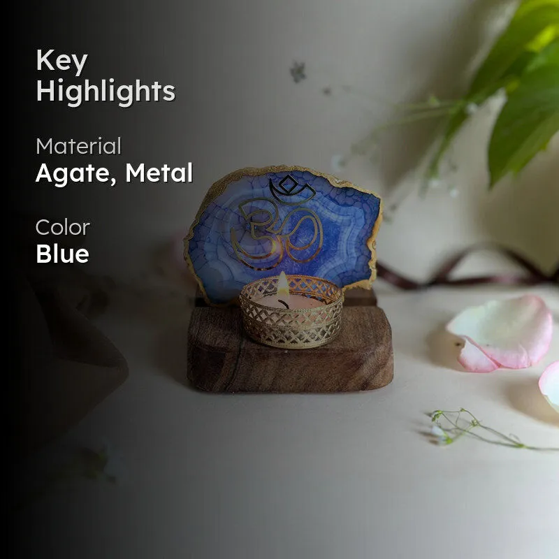Namokar Handcrafted Agate Religious Accent With Tealight Candle Holder - Blue media 2