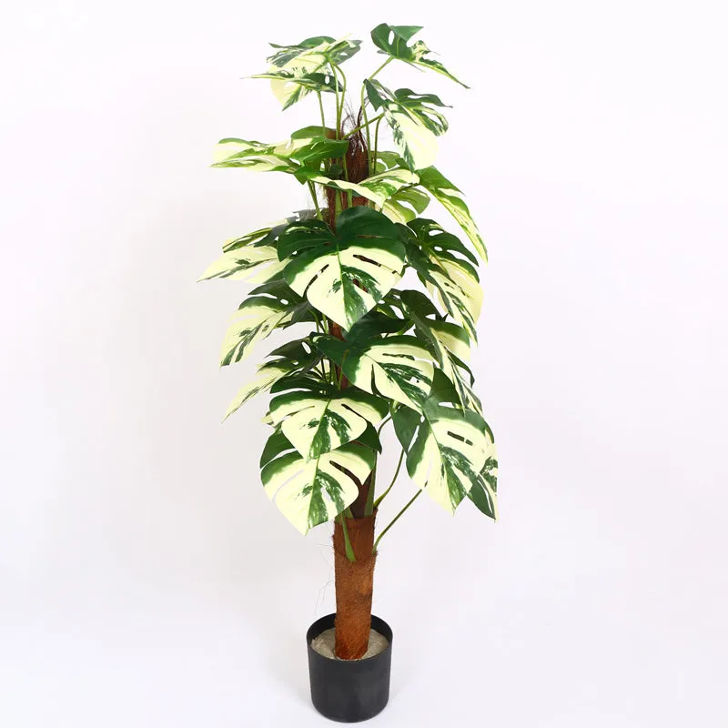 Monever Artificial Monstera With Black Plastic Pot (White) - 4 Feet media 6