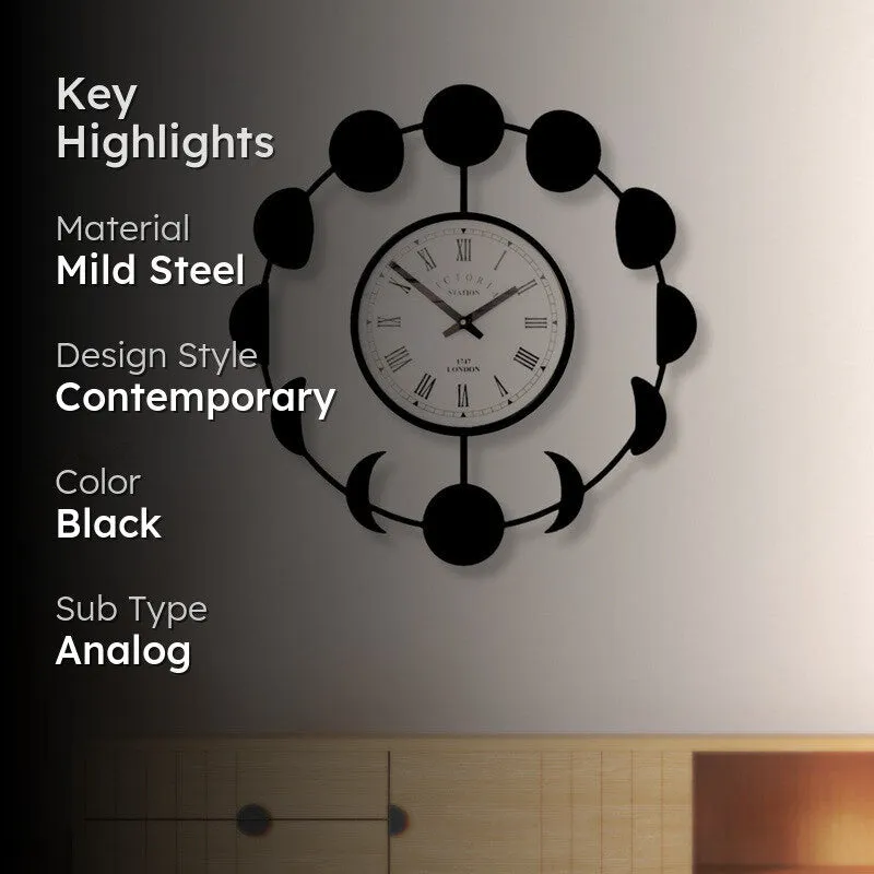 Mooncycle Steel Analog Wall Clock - Black media 2
