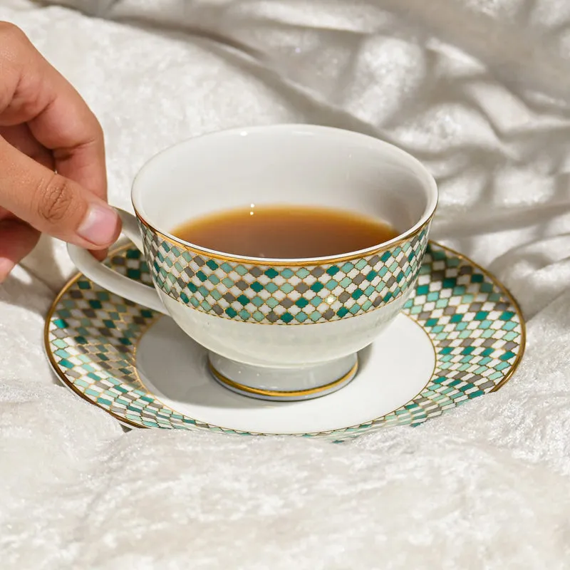 Christolite 24k Gold Brushed Porcelain Tea Cup & Saucer (280 mL) - Set of Six media 3