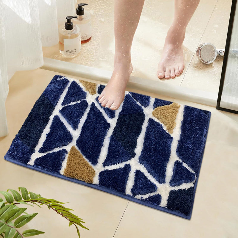 Triangle Edge Microfiber Bath Mat - Blue