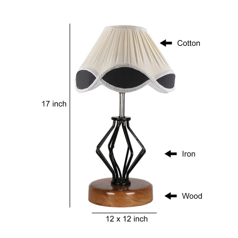Aurenix Cotton Table Lamp With Wooden Base - Ivory media 9