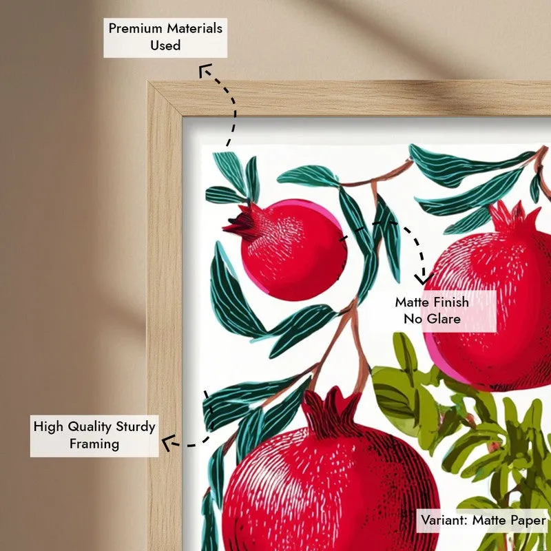 Pomoria Pomegranate Garden Illustration Canvas Wall Painting With Brown Frame media 9