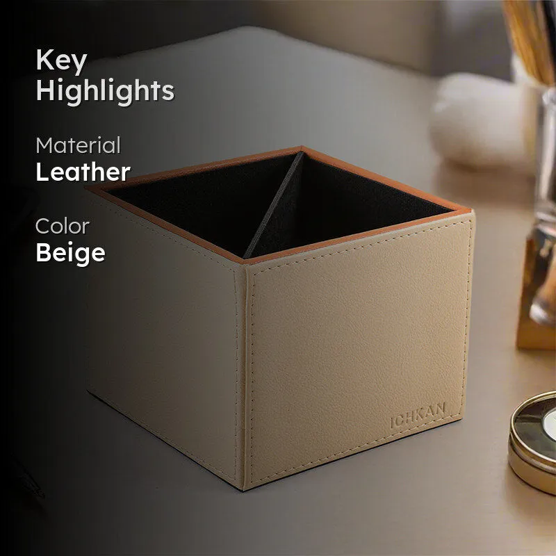 Tisca Faux Leather Pen Stand - Beige media 2