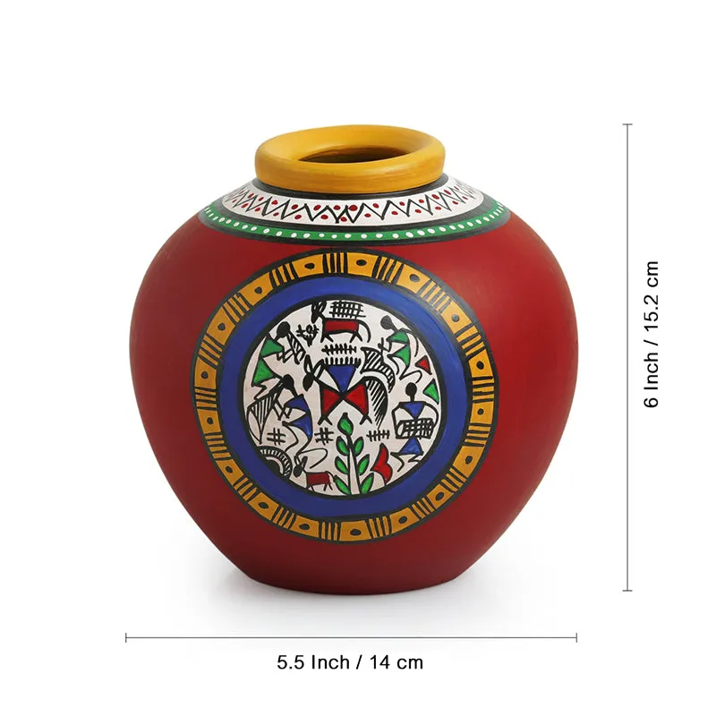 Gulaal Warli Handpainted Round Terracotta Vase media 5