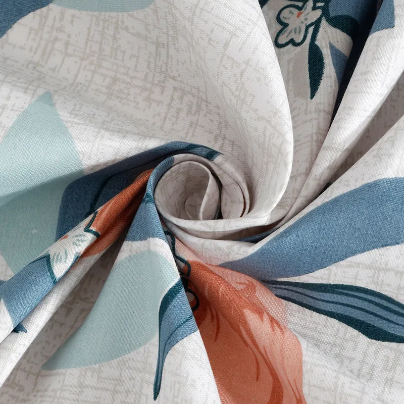 Close-up of the bedsheet fabric with floral print