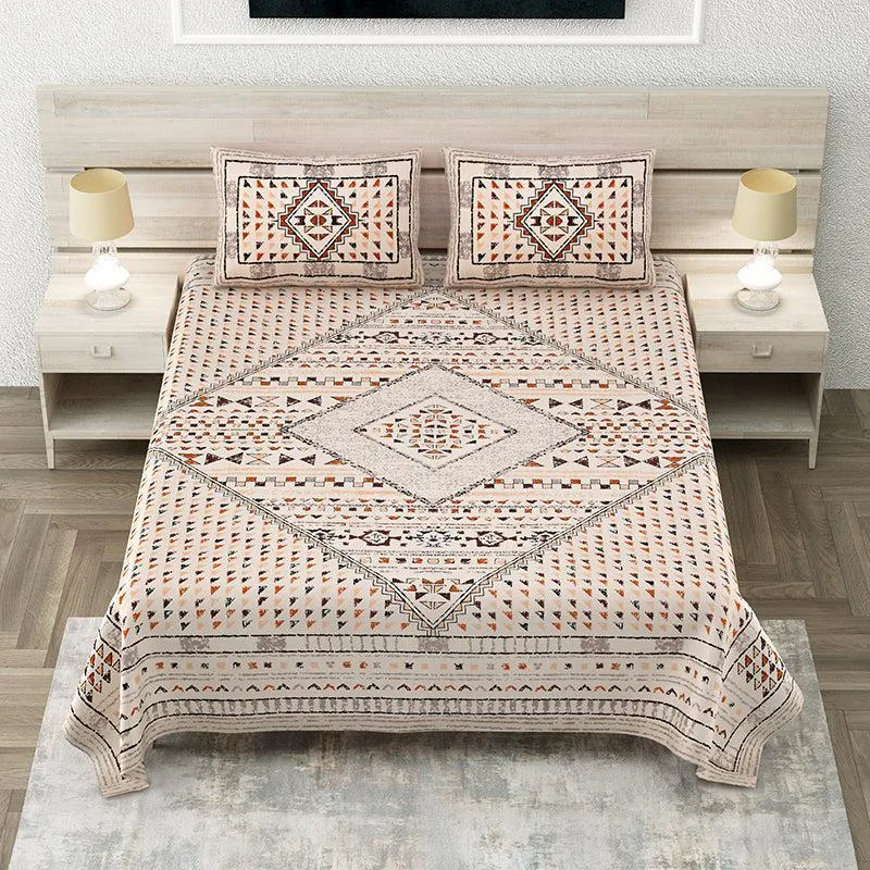 Rajasthani Nights Geometric Cotton Bedsheet (Beige) - 150 TC media 8