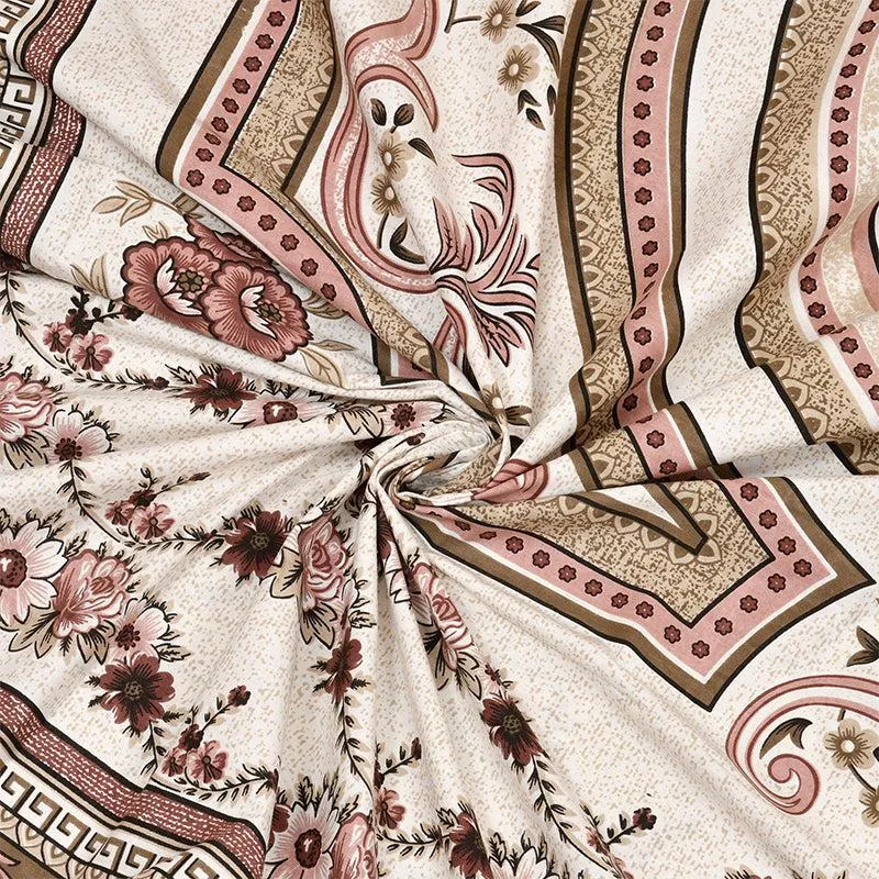 Pusthi Ethnic Cotton Bedsheet (Brown) - 240 TC media 3