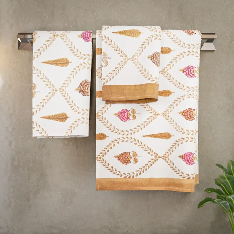 Desert Bloom Cotton Towels (Mustard) - Three Piece Set media 3
