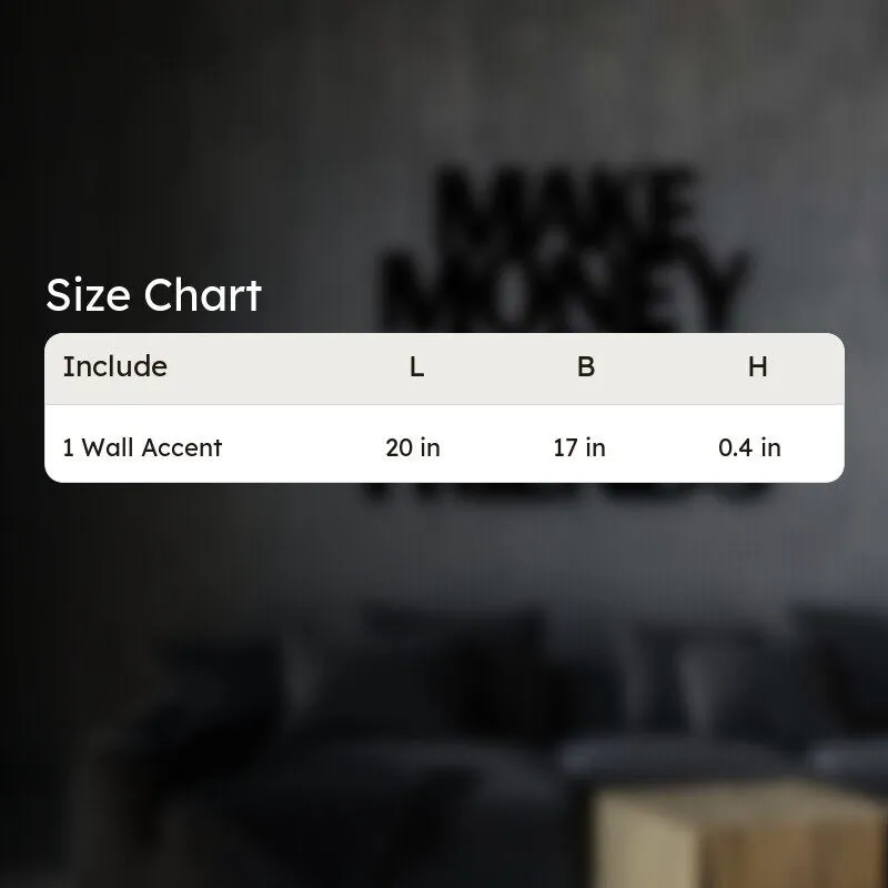 Wall accent size chart showing one piece and its dimensions