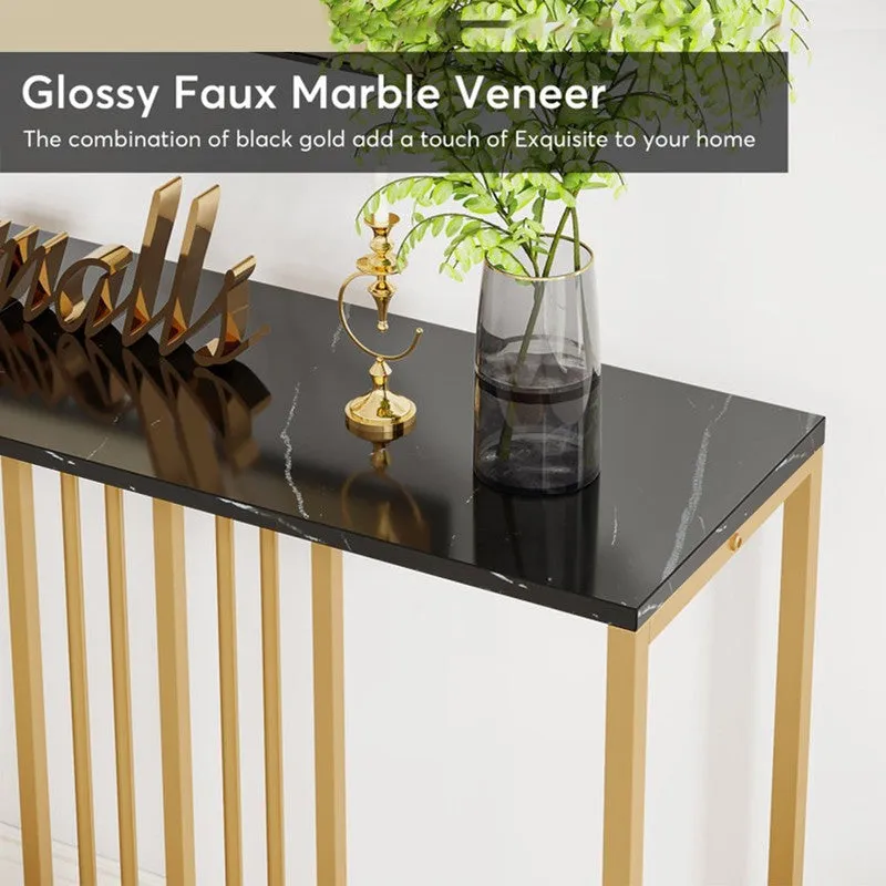 Narrow Long Metal Console Table with Black Marble Top (Gold) - Large media 5