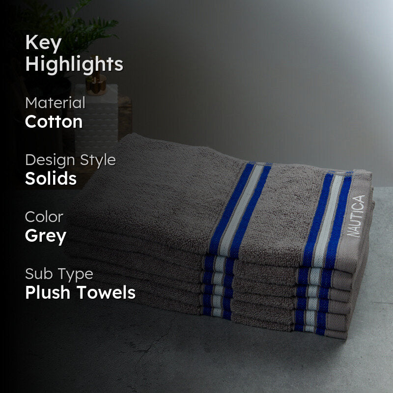 Nautica Dove Dual Cotton Hand Towel (Grey) - Set Of Six media 2