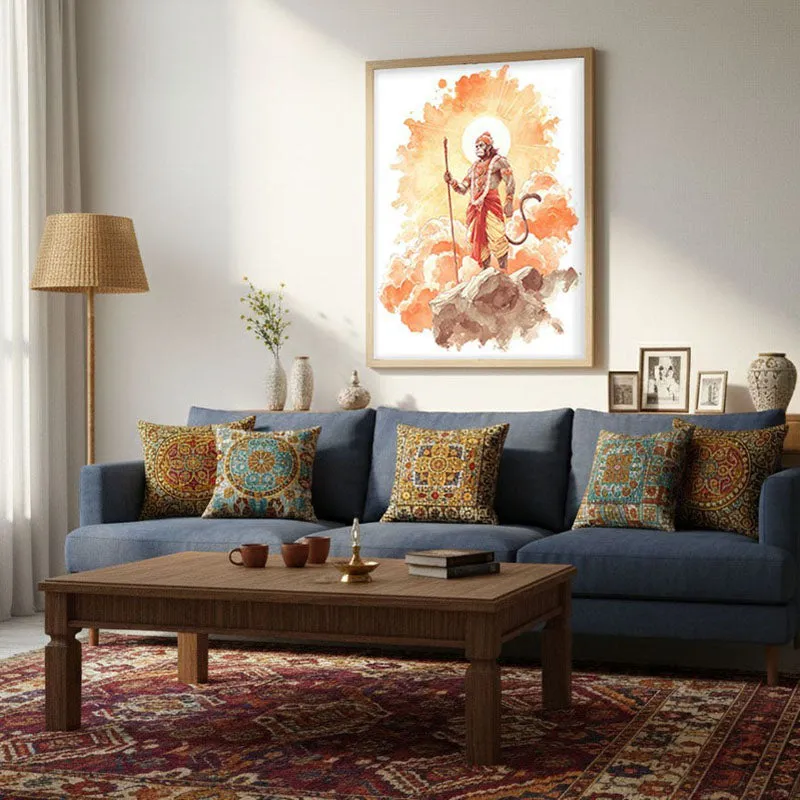 Sri Hanuman with Sun Aura I Archival Paper Wall Art - Natural Brown Frame media 4