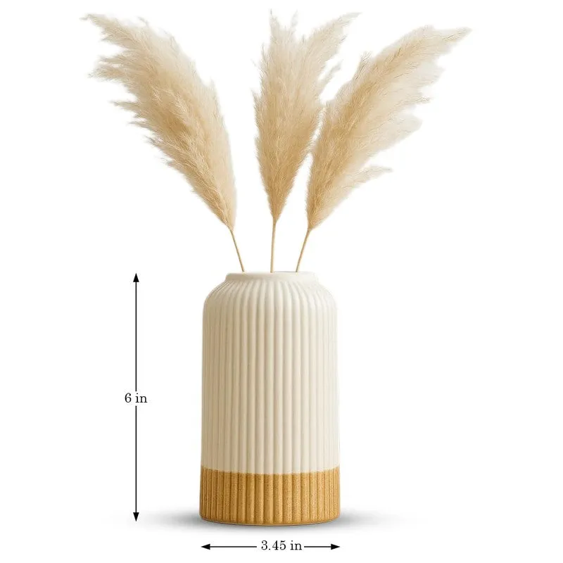 Ivory Ribbed Ceramic Vase media 8
