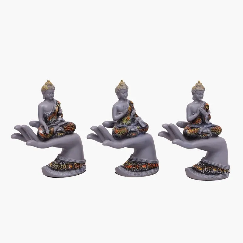 Meditating Buddha Polyresin Idol (Grey) - Set Of Three media 3