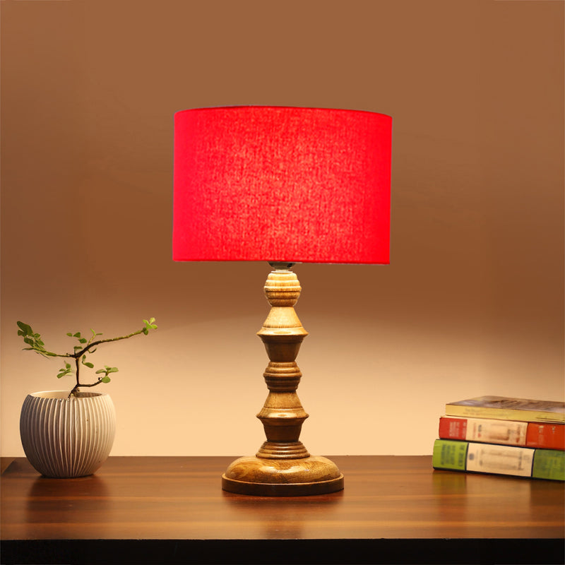 Cotin I Timber Wooden Table Lamp - Red,Brown