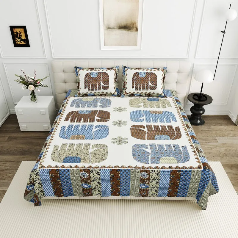 HaathiChhaap Cotton Bedsheet (Blue) - 160 TC media 1