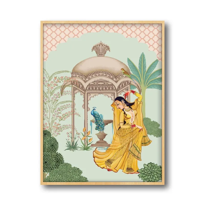 Bahar-e-Tanz Framed Mughal Canvas Archival Canvas Wall Painting - Natural Brown Frame media 5