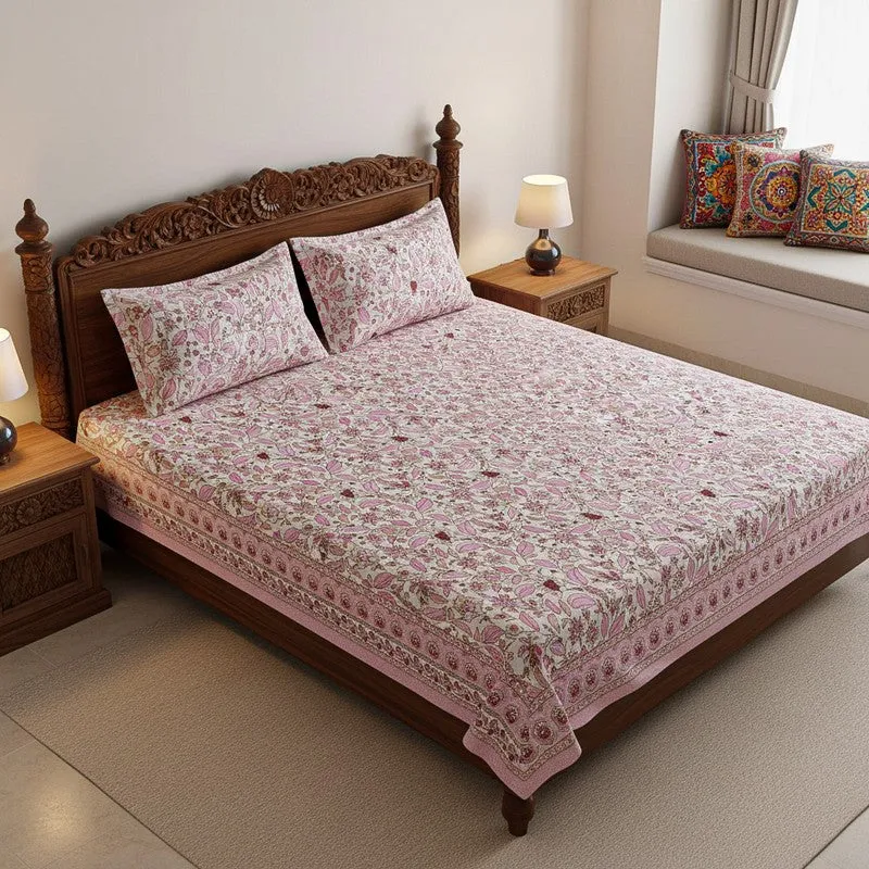 Rigavo Floral Cotton Bedsheet (Pink) - 160 TC media 1