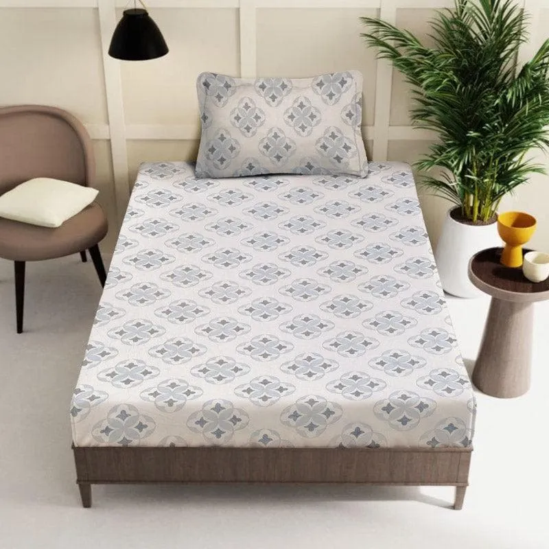 Gienna Printed Cotton Bedsheet (Ivory) - 200 TC media 1