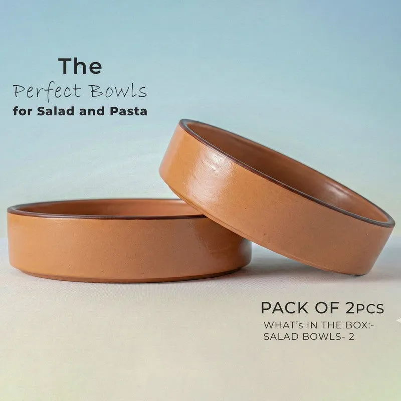 Whimsi Ceramic Salad Bowl (600 mL Each,Brown) - Set Of Two media 4