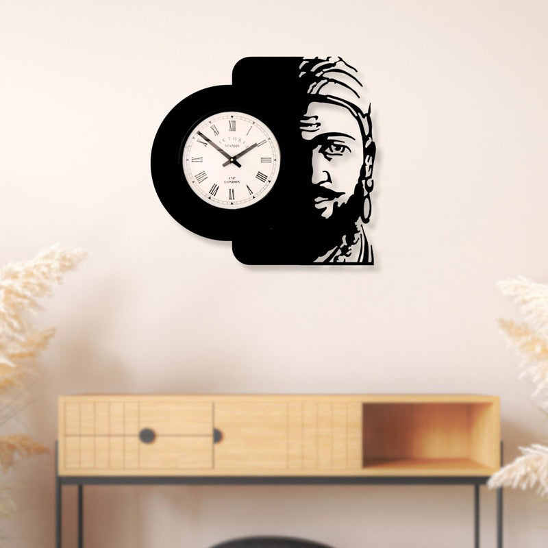 Shivaji Maharaj Steel Analog Wall Clock - Black media 3