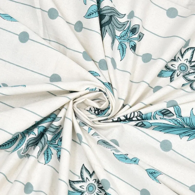Heritagea Cotton Bedsheet (White,Teal) - 240 TC media 6