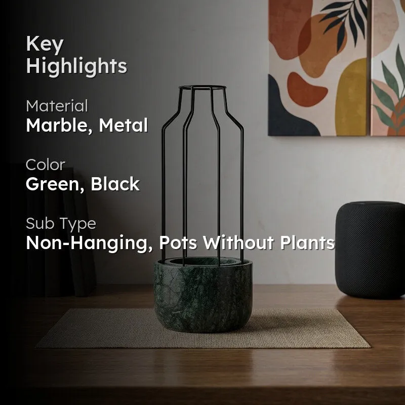 Black Mesh Eartha Hand Crafted Marble Planter - Green media 2