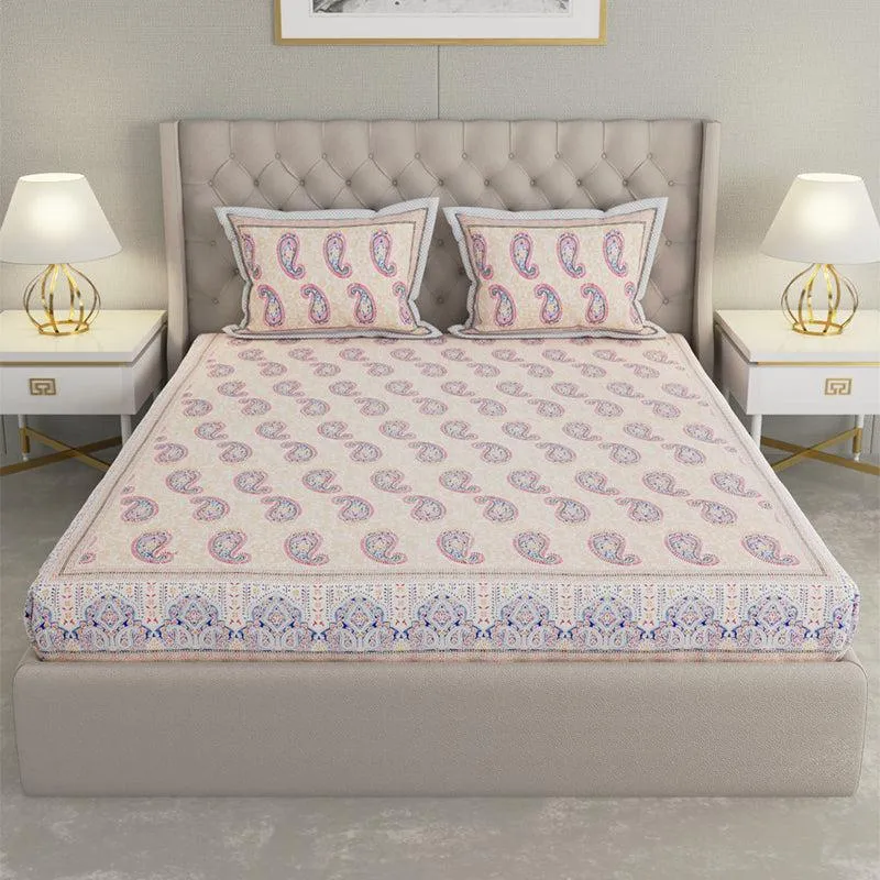 Suyash Printed Cotton Bedsheet (Buff) - 240 TC media 1
