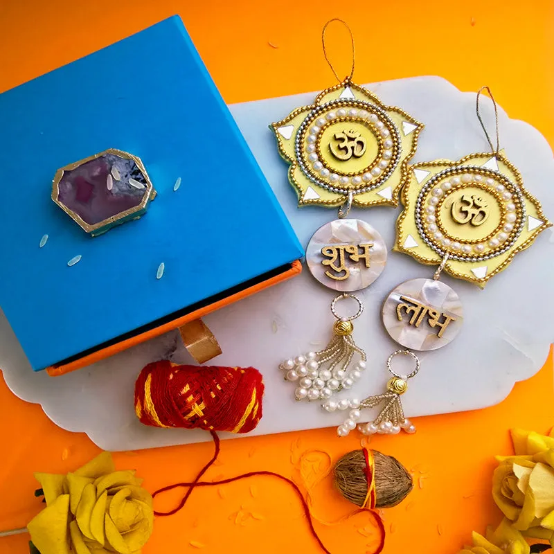 Swastika Mother Of Pearl Latkan (Yellow) - Set Of Two media 1