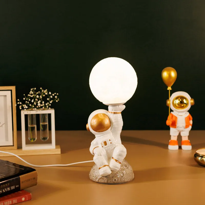 Astronaut Moon Ceramic Table Lamp - White,Gold media 4