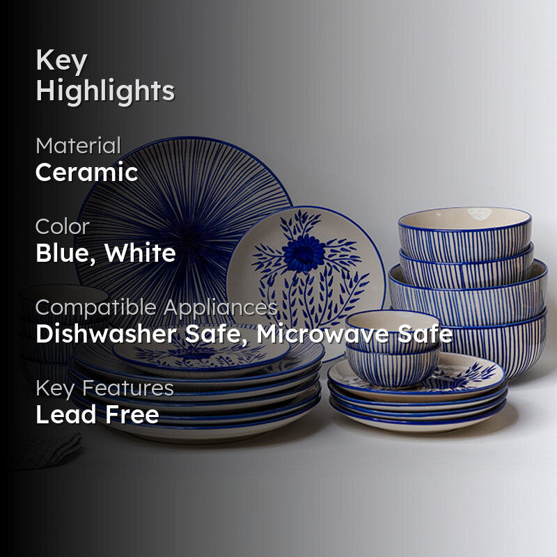 Fiora Handpainted Ceramic Dinner Set - 22 Piece Set media 2
