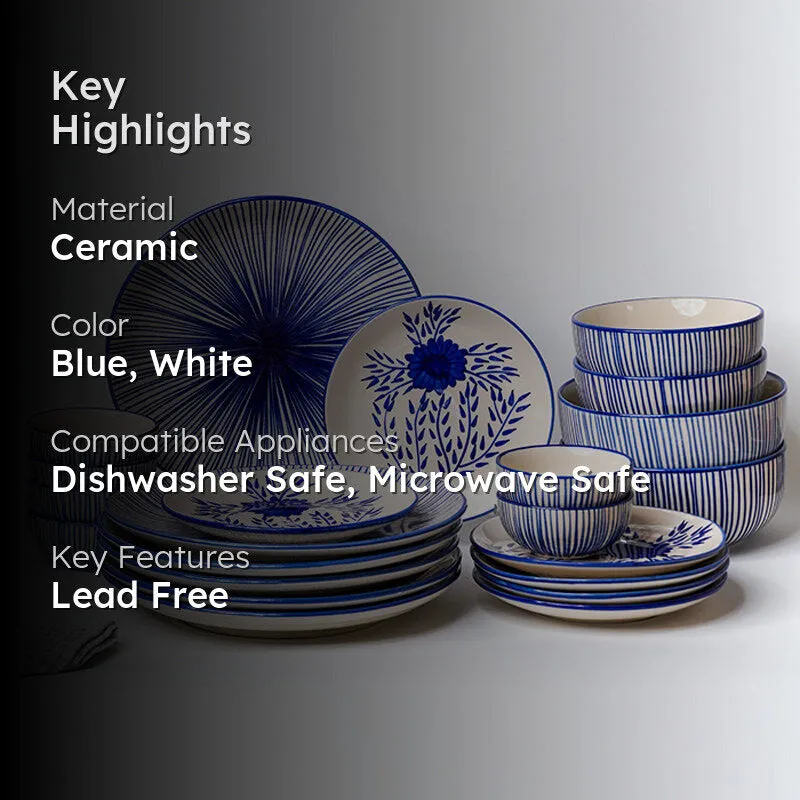 Fiora Handpainted Ceramic Dinner Set - 22 Piece Set media 2