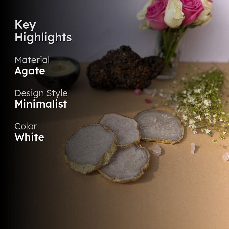 Celeste Handcrafted Crystal Agate Coaster (White ) - Set Of Four media 2