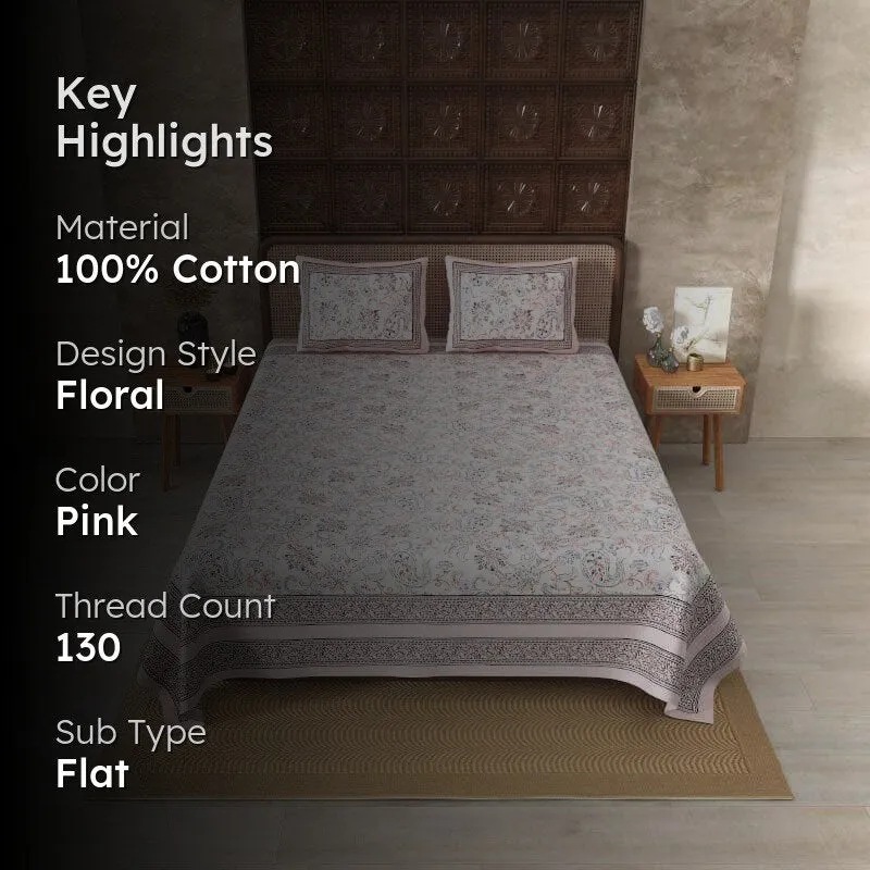 Aari Floral Cotton Bedsheet (Pink) - 130 TC media 2