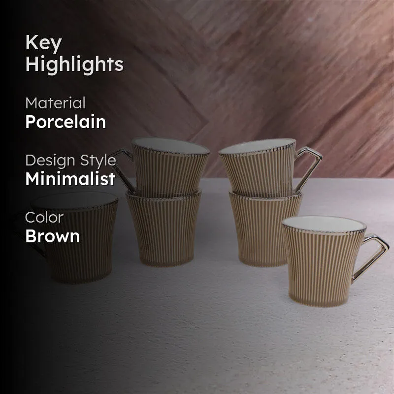 Thira Porcelain Tea Cup (180 mL Each/Brown) - Set of Six media 2