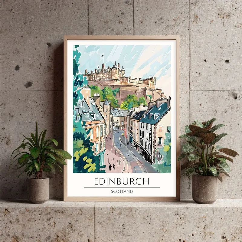 Vintage Edinburgh Framed Canvas Archival Canvas Wall Painting - Natural Brown Frame media 3