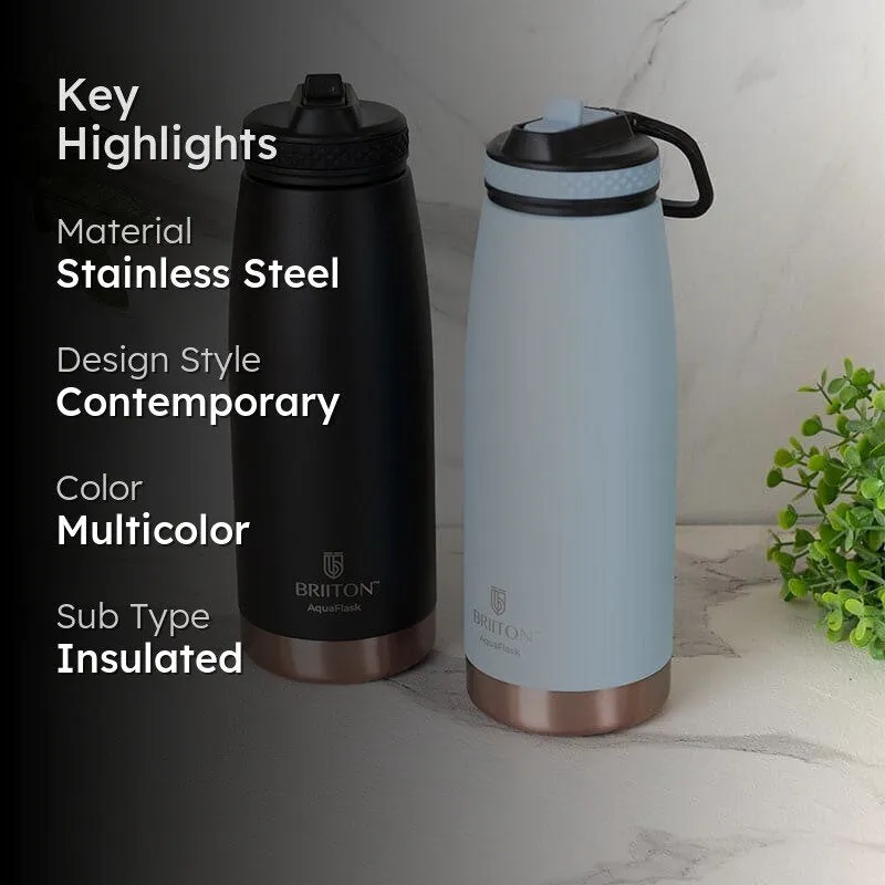 Turbo Hot & Cold Thermos Water Bottle (Black & Blue, 1000 mL Each) - Set Of Two media 2