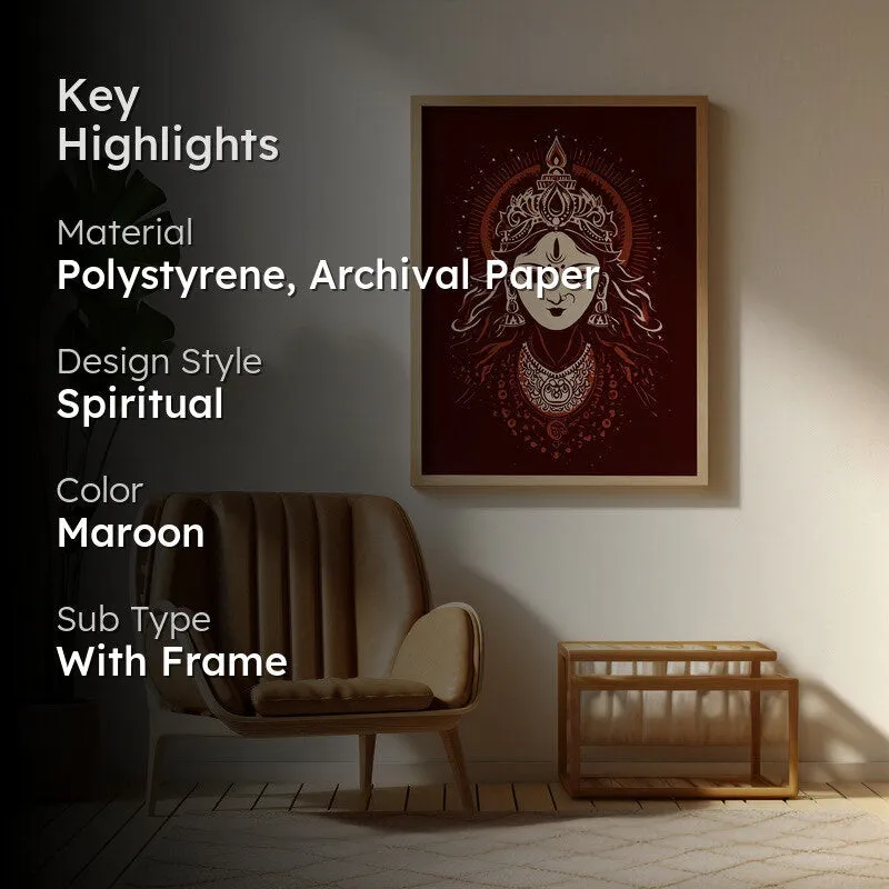 Divine Power Maa Durga Archival Paper Wall Art - Natural Brown Frame media 2