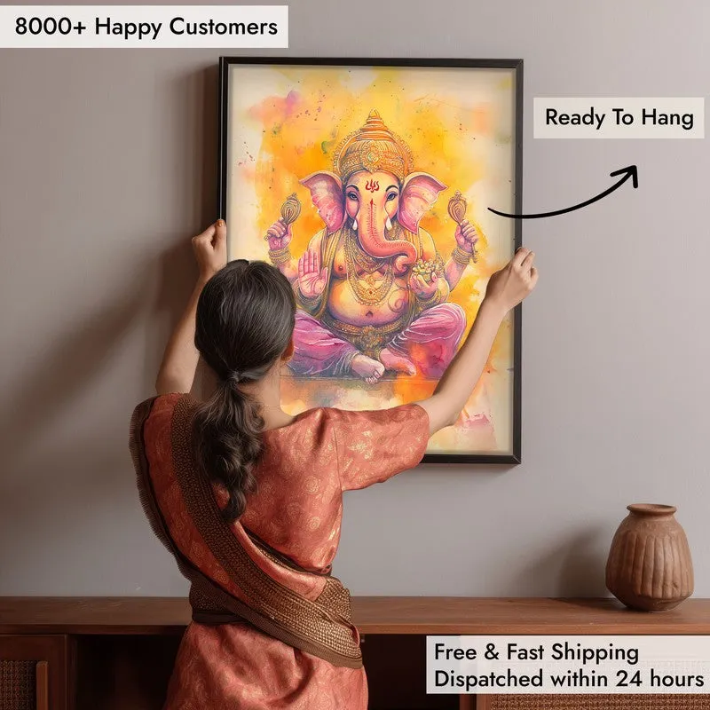 Divine Vakratunda Spiritual Archival Paper Wall Painting With Frame - Black media 7