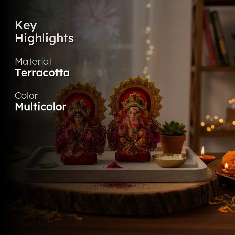 Divinora Terracota Lakshmi Ganesh Idols - Set of Two media 2