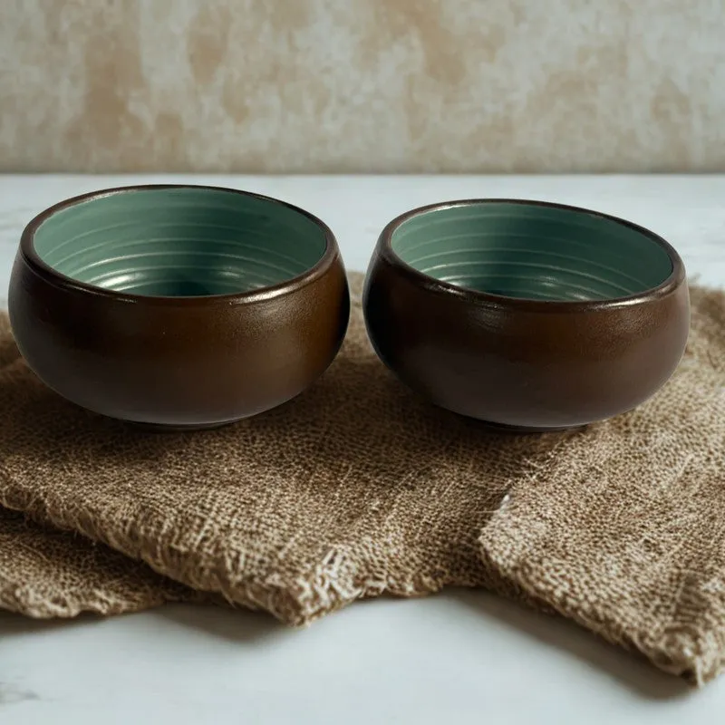 Chestnut Handcrafted Ceramic Dip Bowls (Brown,150 mL) - Set Of Two media 3
