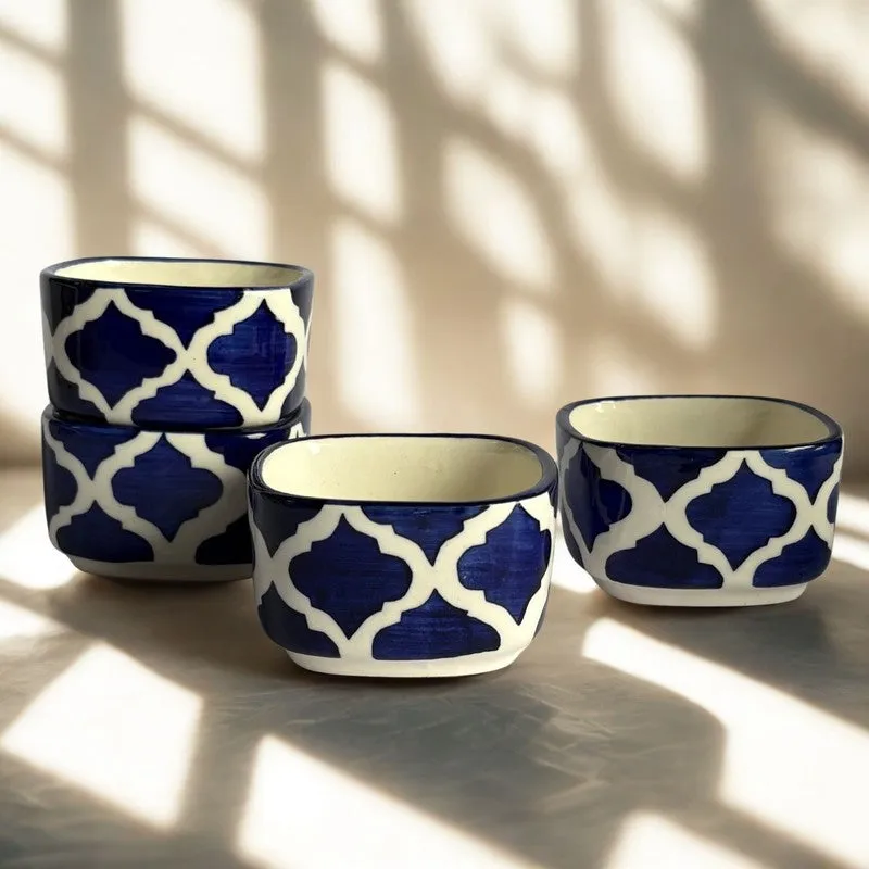 lanix Ceramic Dip Bowls (Blue,White ,50 mL Each) - Set Of Four media 3