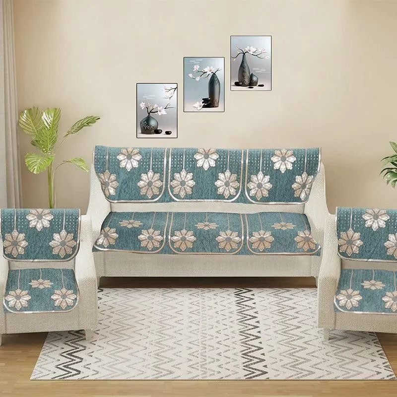 Mitha Flora Sofa Cover (Turquoise) - Set Of Six media 1