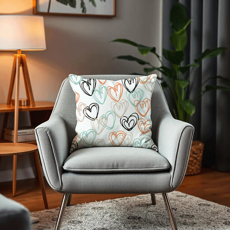 Hearty Doodles Printed Velvet Cushion Cover