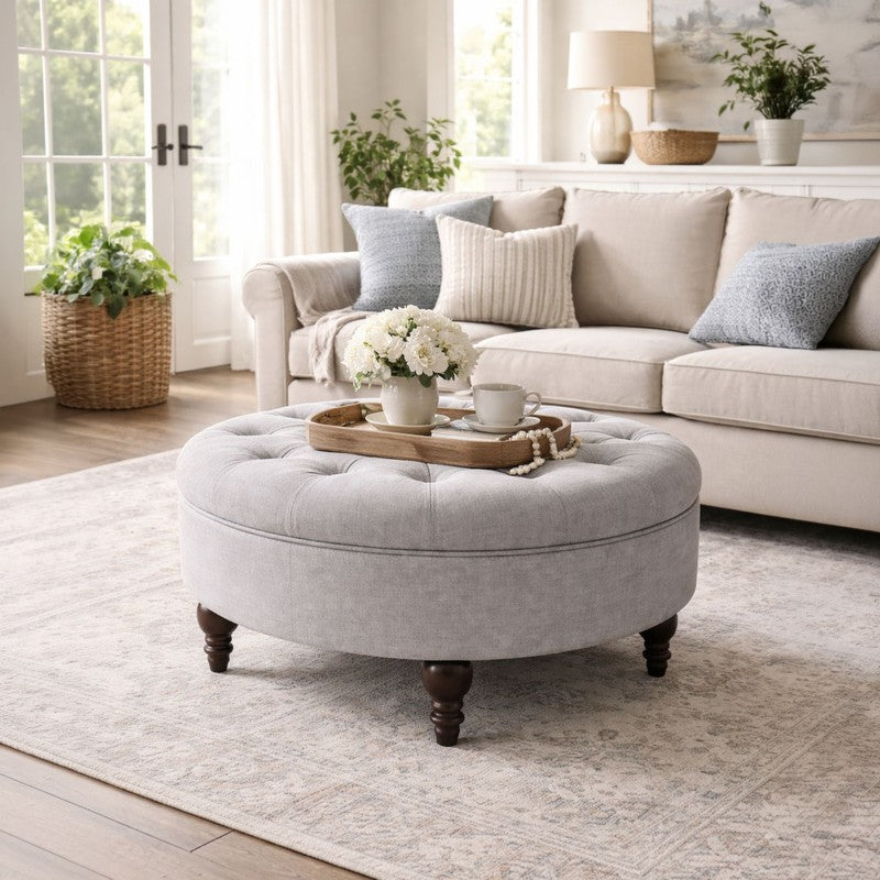 MeadowRest Teak Wood Ottomans & Pouffe - Grey