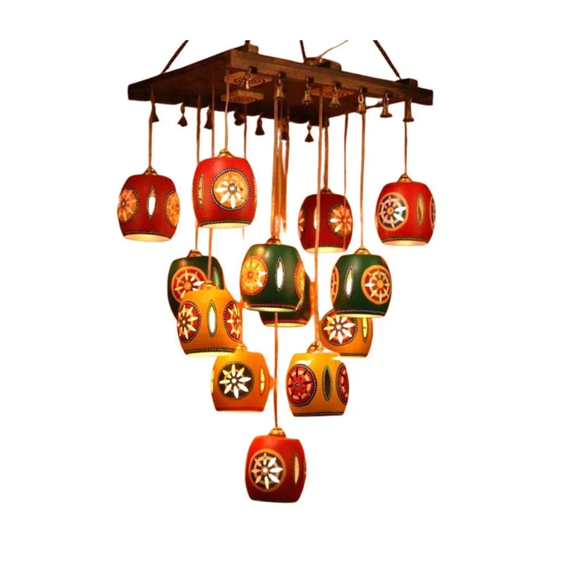 Shuva Ethnic Wooden Ceiling Lamp - Multicolor media 3