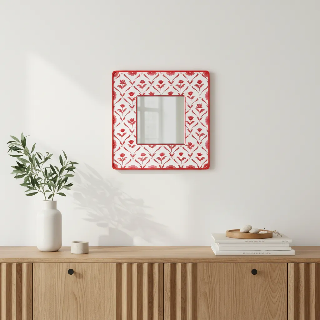 Rosa Lush Designer Handpainted Mirror -  Red media 1
