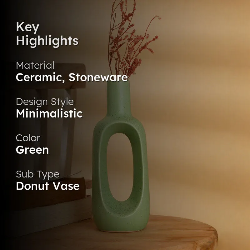 Green donut vase with key highlights text overlay