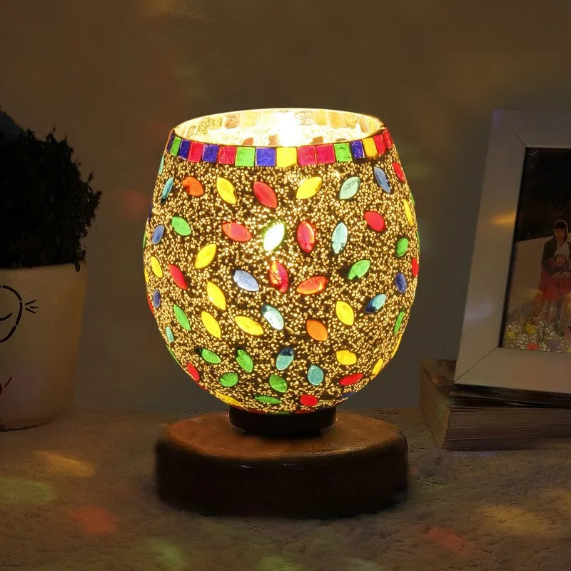 Glazerra Mosaic Glass Table Lamp With Wooden Base - Multicolor media 1